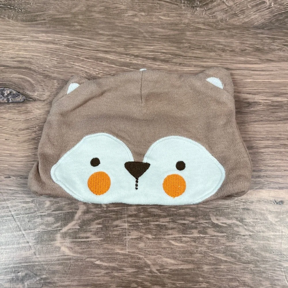 Lovespun Carters Baby Beanie Set 0-6M Brown Fox Blue Striped Bear Ear Hats